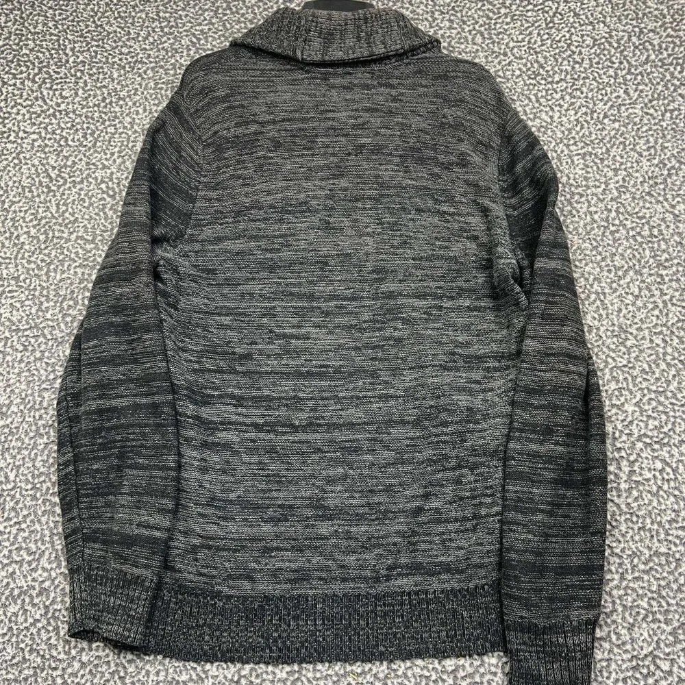 American Rag Sweater Men Medium Black Gray Marled Knit Hooded Pullover Cotton M